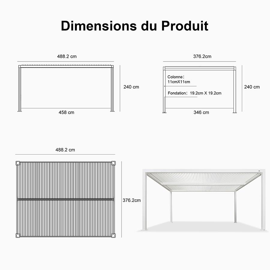 PURPLE LEAF Pergola Bioclimatique Pergola Aluminium  Lames Orientables Tonnelle de Jardin Imperméable pour Terrasse Extérieur Carport, Blanc