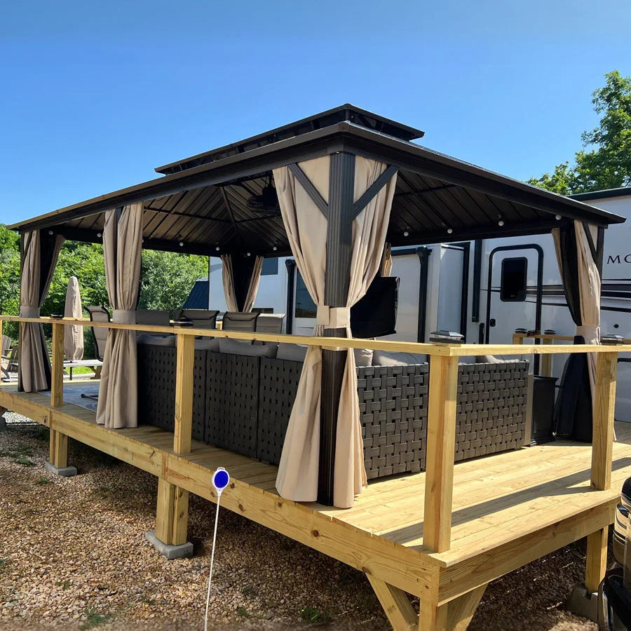 PURPLE LEAF Tonnelle De Jardin Tonnelle Aluminum Résistant à l'eau et stable Adapté à toutes les saisons Double Toit Acier Galvanisé，Économique - Bronze