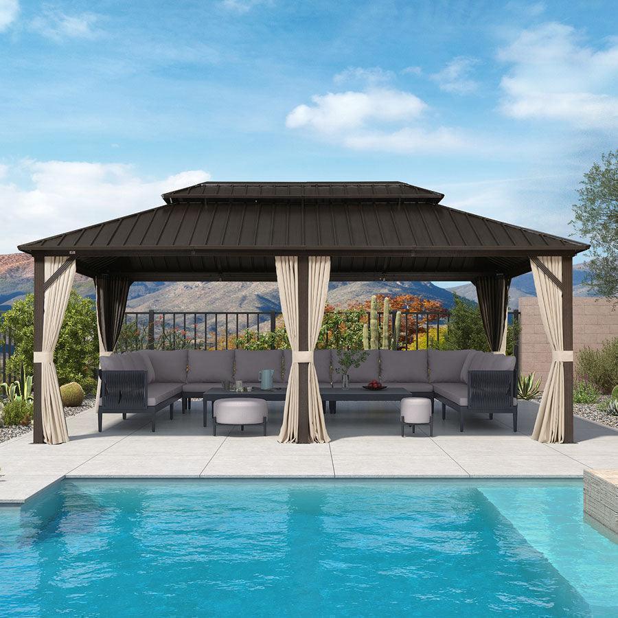 PURPLE LEAF Tonnelle De Jardin Tonnelle Aluminum Résistant à l'eau et stable Adapté à toutes les saisons Double Toit Acier Galvanisé，Économique - Bronze