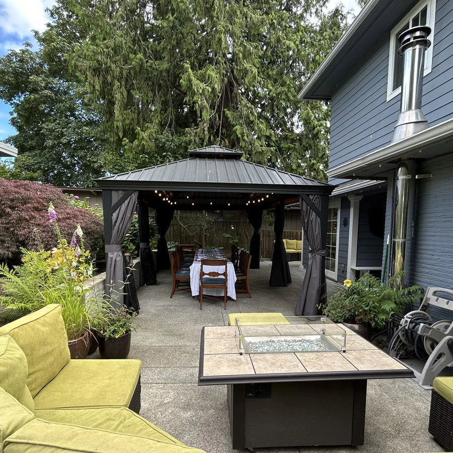 PURPLE LEAF Tonnelle De Jardin Exterieur Tonnelle Pergola Aluminum Avec Moustiquaire Et Rideaux Pavillon De Jardin à Double Toit Acier Galvanisé, Gris