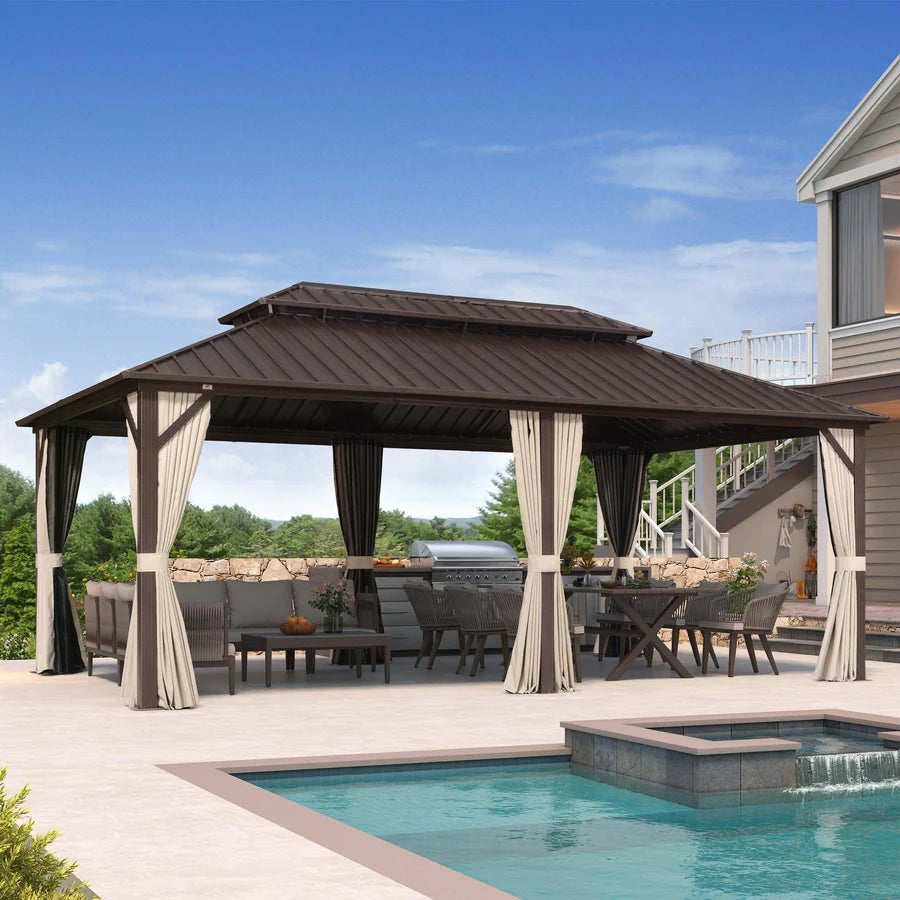 PURPLE LEAF Tonnelle De Jardin Tonnelle Aluminum Résistant à l'eau et stable Adapté à toutes les saisons Double Toit Acier Galvanisé，Économique - Bronze