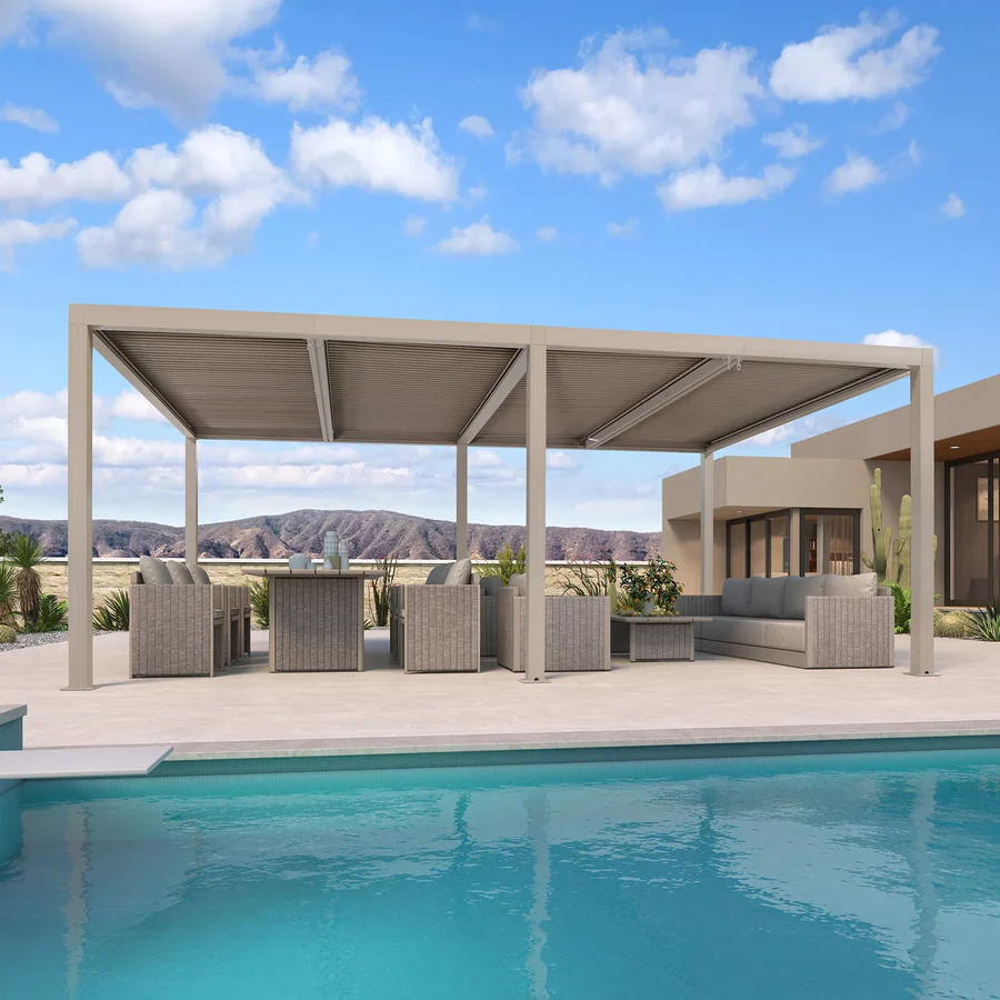 PURPLE LEAF Pergola Bioclimatique Aluminium Tonnelle Indépendante Protection Solaire Pavillon Pour Jardin Terrasse Champagne