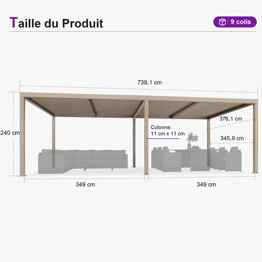 PURPLE LEAF Pergola Bioclimatique Aluminium Tonnelle Indépendante Protection Solaire Pavillon Pour Jardin Terrasse Champagne
