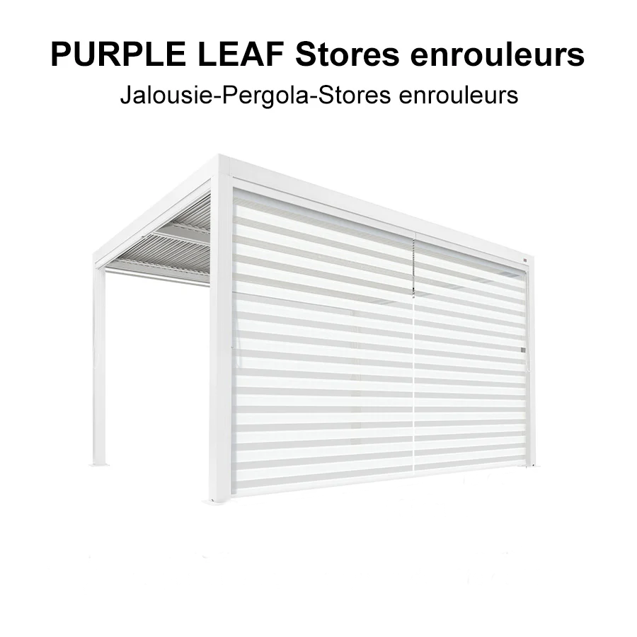 PURPLE LEAF Stores à enrouleur blancs pour Pergola Bioclimatique Isolation thermique protection UV tissu imperméable intimité entretien facile Pour terrasse