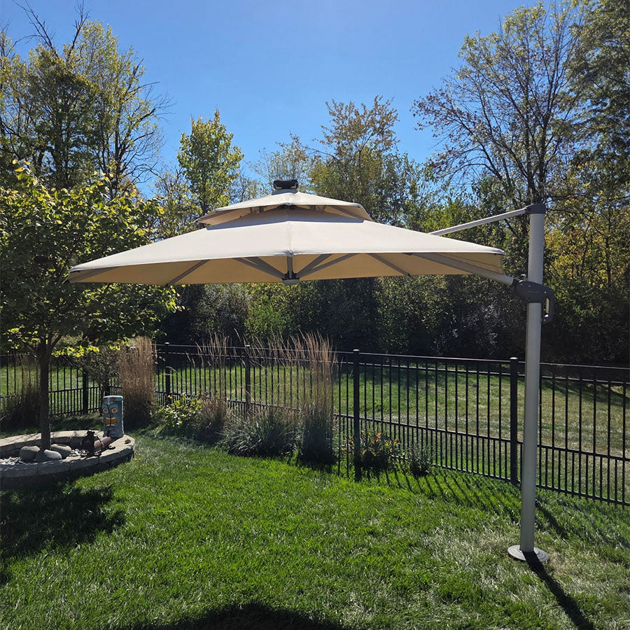 PURPLE LEAF Parasol De Jardin Extérieur Rond avec LED, Parasol Déporté avec Manivelle, Parasol Excentré Inclinable