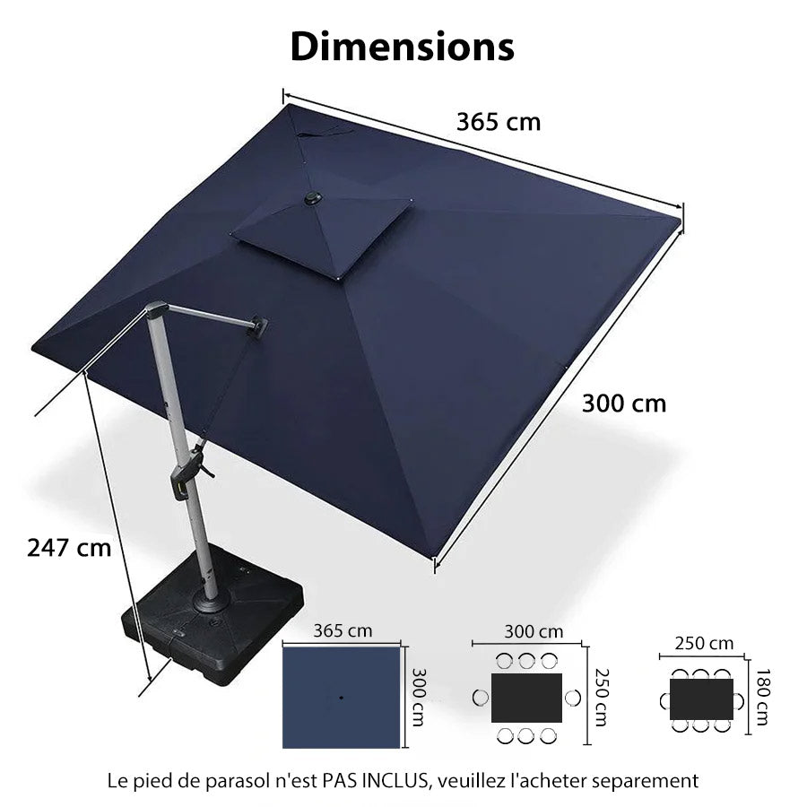 PURPLE LEAF Parasol Déporté Inclinable Rectangulaire, Parasol De Jardin Extérieur Toit à Double Rotatif 360°, Parasol Terrasse Extérieur