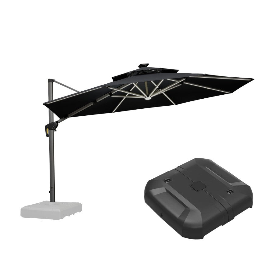 PURPLE LEAF Parasol Déporté avec LED Solaire de Jardin à Double Toit Rond avec socle