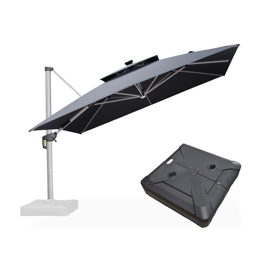 PURPLE LEAF Parasol Déporté avec LED Solaire de Jardin à Double Toit Carré avec socle