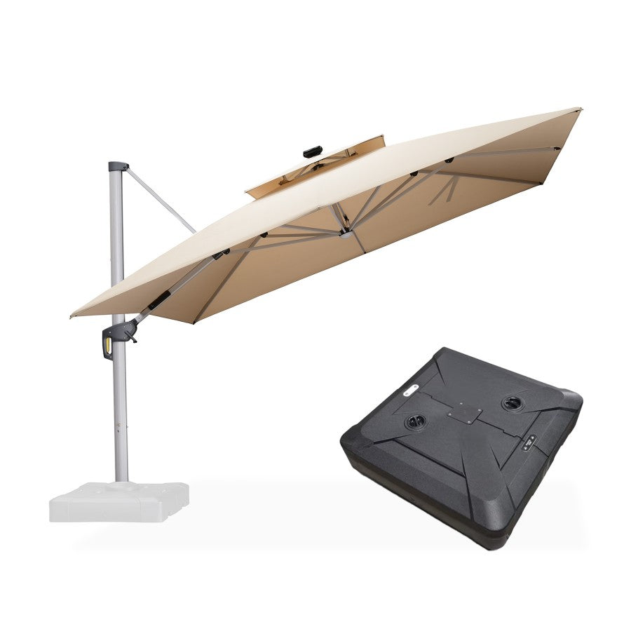 PURPLE LEAF Parasol Déporté avec LED Solaire de Jardin à Double Toit Carré avec socle
