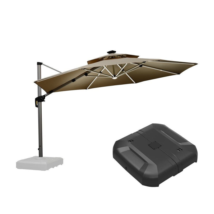 PURPLE LEAF Parasol Déporté avec LED Solaire de Jardin à Double Toit Rond avec socle