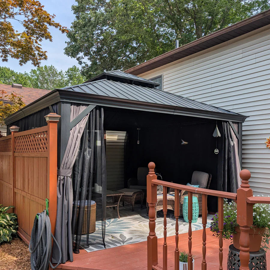 PURPLE LEAF Tonnelle De Jardin Exterieur Tonnelle Pergola Aluminum Avec Moustiquaire Et Rideaux Pavillon De Jardin à Double Toit Acier Galvanisé, Gris