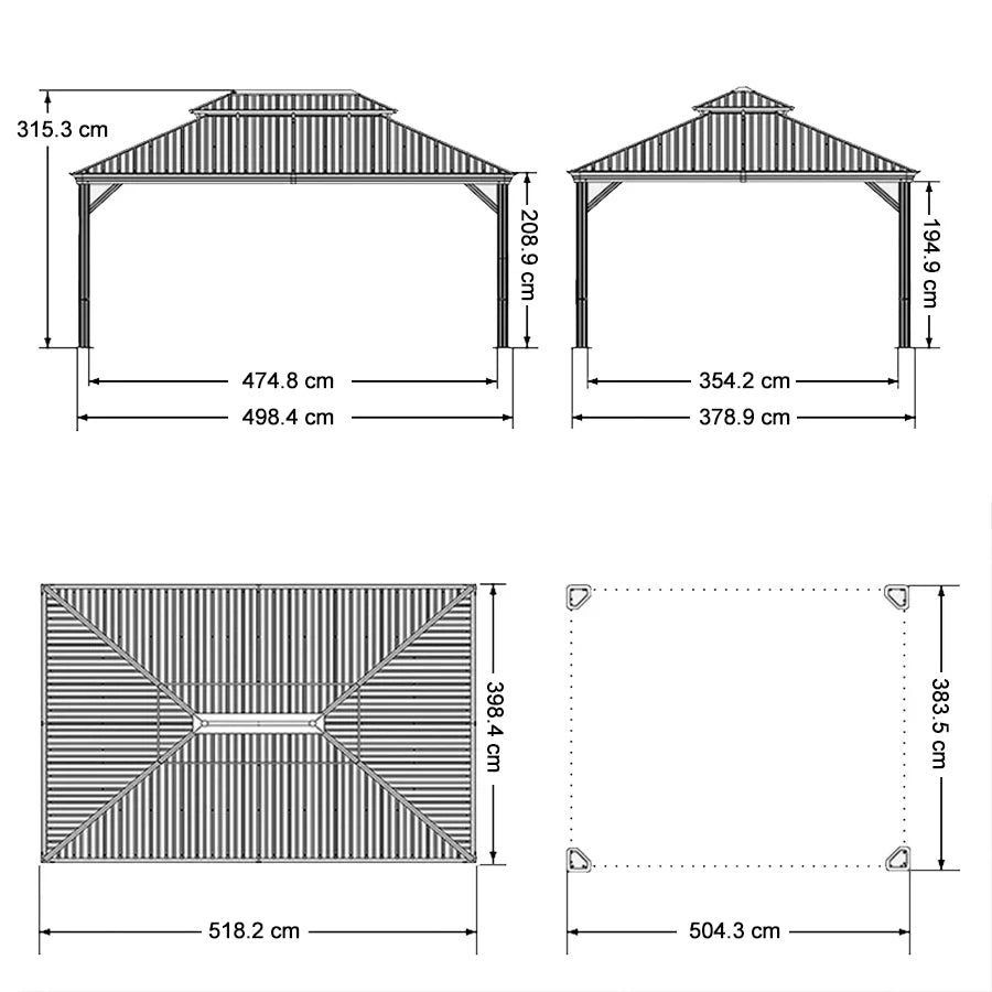 PURPLE LEAF Tonnelle De Jardin Exterieur Tonnelle Aluminum Avec Moustiquaire Et Rideaux Pavillon De Jardin à Double Toit Acier Galvanisé, Gris