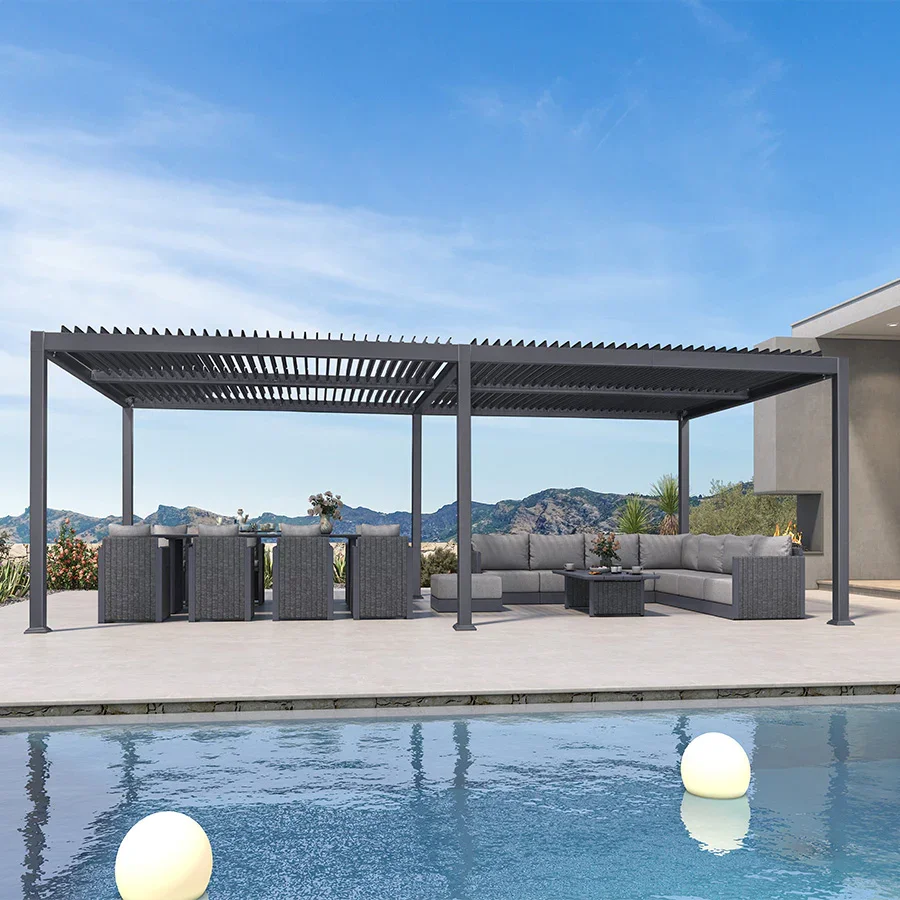 PURPLE LEAF Pergola Bioclimatique d'extérieur en aluminium à toit réglable pour terrasse et jardin grise