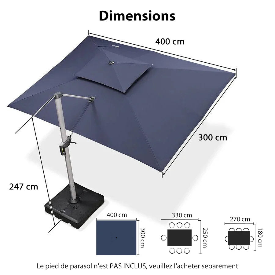PURPLE LEAF Parasol Déporté Inclinable Rectangulaire, Parasol De Jardin Extérieur Toit à Double Rotatif 360°, Parasol Terrasse Extérieur