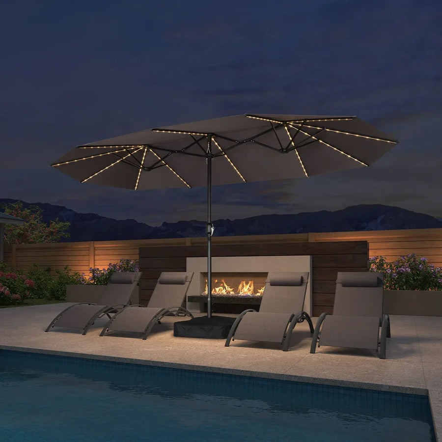 PURPLE LEAF Parasol de Jardin Double Aluminium avec lumières LED, Avec Socle, pour Terrasse, Jardin, Balcon et Piscine