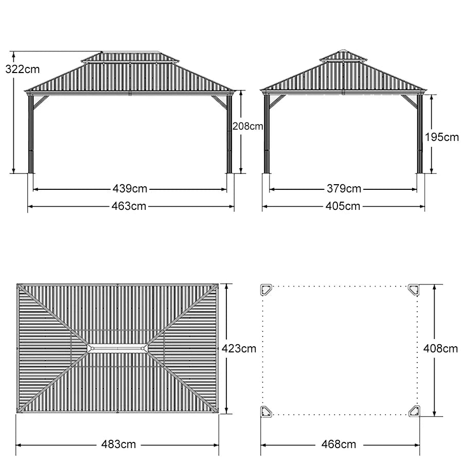 PURPLE LEAF Tonnelle De Jardin Exterieur Tonnelle Aluminum Avec Moustiquaire Et Rideaux Pavillon De Jardin à Double Toit Acier Galvanisé, Gris