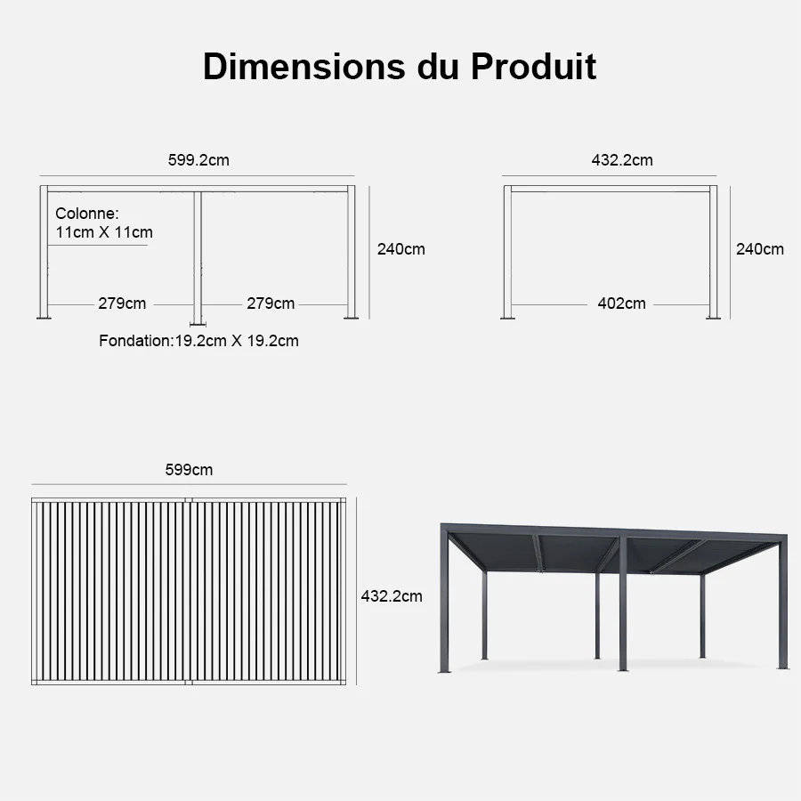 PURPLE LEAF Pergola Bioclimatique Alunimium Toit à Lames Orientables Réglables Tonnelle de Jardin Autoportante avec Stores Enrouleurs Pavillon de Jardin Hardtop Imperméable Abri Terrasse Anthracite