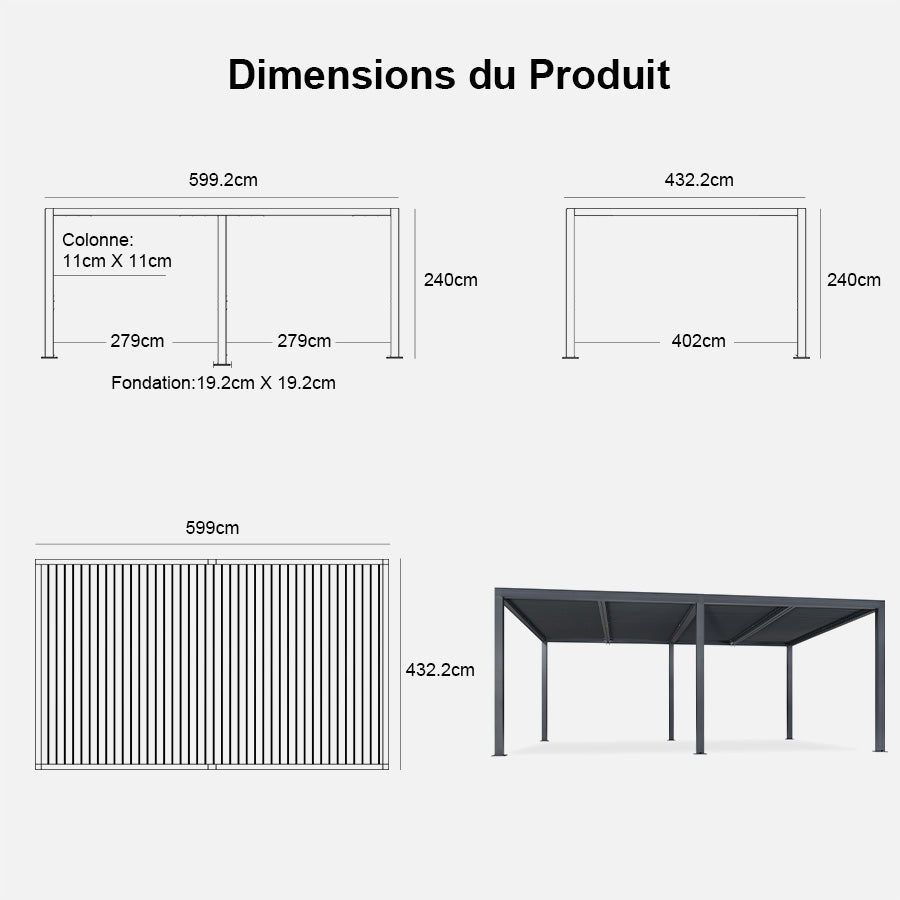 PURPLE LEAF Pergola Bioclimatique Pergola Aluminium Lames Orientables Tonnelle de Jardin Imperméable pour Terrasse Extérieur Carport, Gris