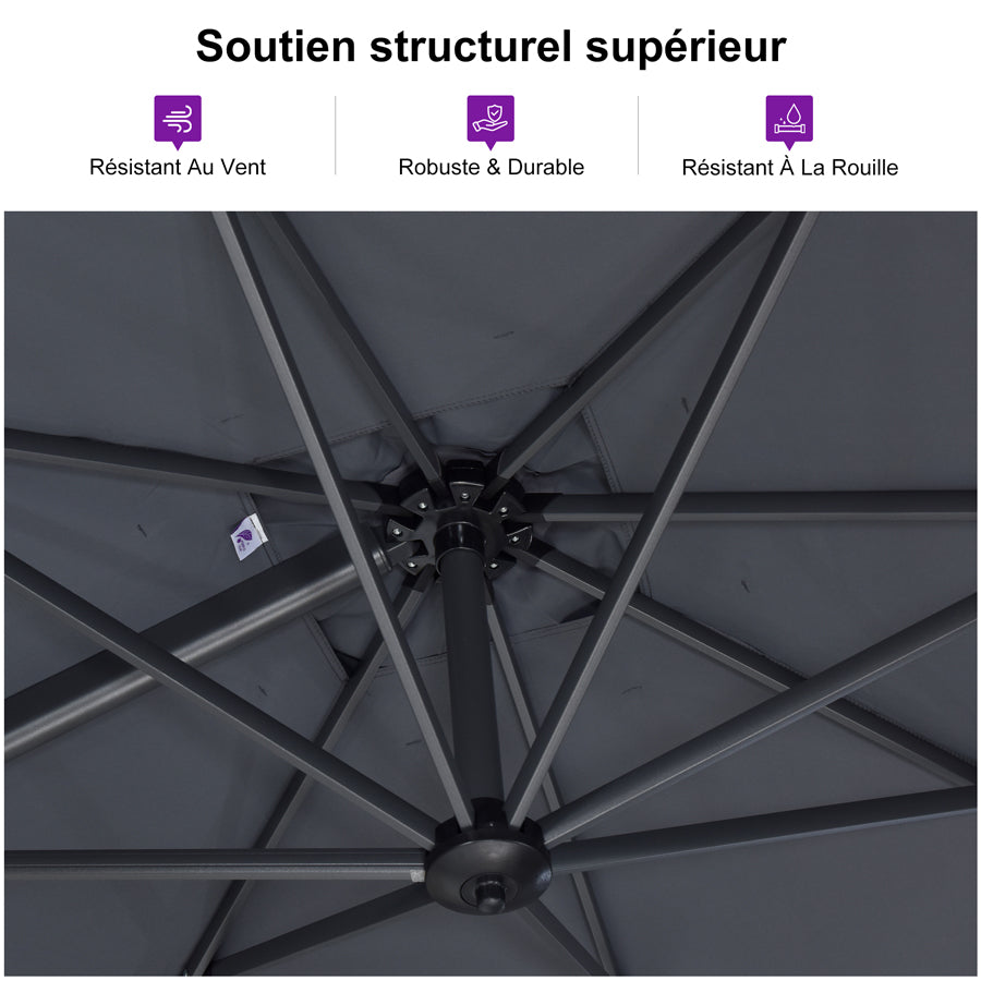 PURPLE LEAF Parasol Déporté Inclinable Gauche Droite Carré et Rectangulaire avec socle