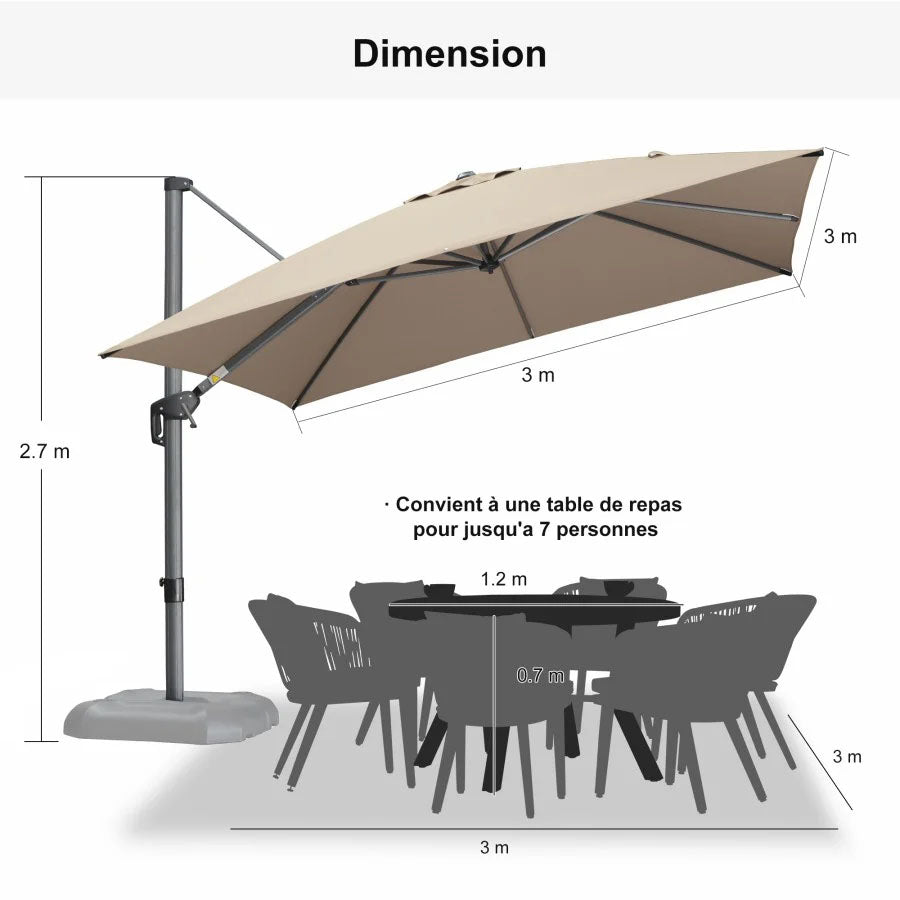 PURPLE LEAF Parasol Déporté de Jardin Économique Carré avec socle