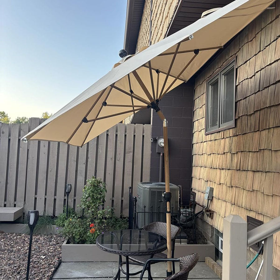 PURPLE LEAF Parasol Droit Inclinable de Marché d'Extérieur en Aluminium avec Effet Bois Pour Table de Jardin Carré Rectangle Rond