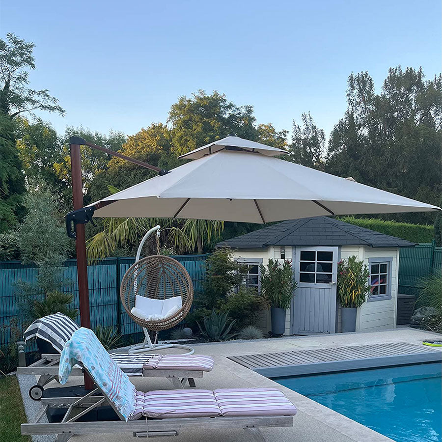 PURPLE LEAF Parasol Déporté Inclinable Grain de Bois en Aluminium Parasol De Jardin Extérieur Toit à Double Rotatif 360°