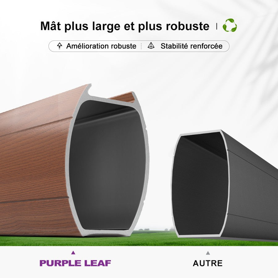 PURPLE LEAF Parasol Rectangulaire Grain de Bois en Aluminium Parasol De Jardin Extérieur Toit à Double Rotatif 360°