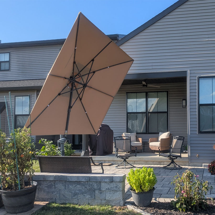 PURPLE LEAF Parasol Déporté à Double Toit avec Cadre Anthracite Carré Rectangle avec socle