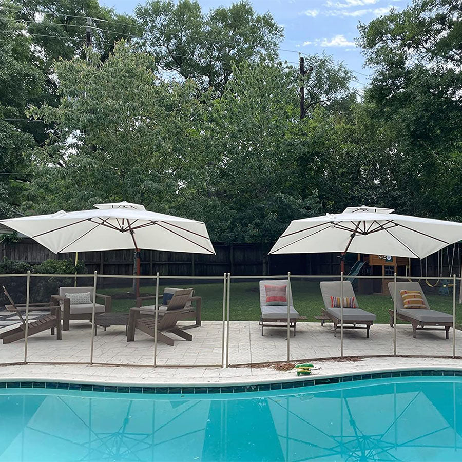 PURPLE LEAF Parasol Déporté Carré Grain de Bois en Aluminium avec socle