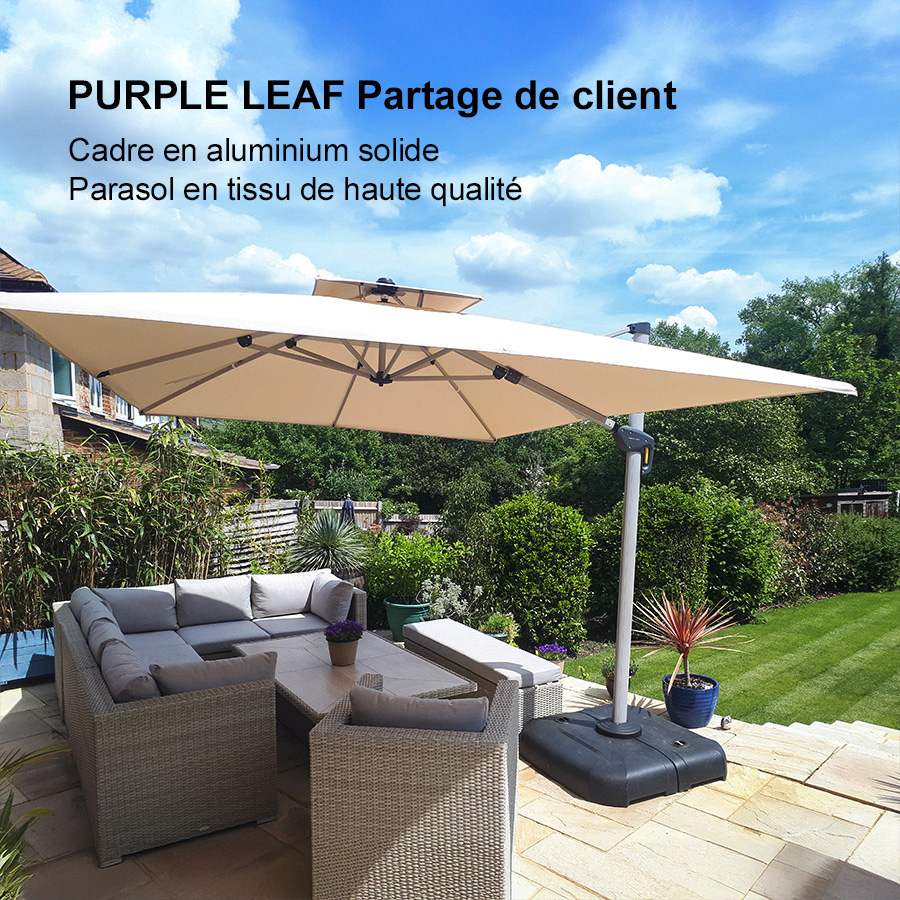 PURPLE LEAF Parasol Déporté Inclinable Rectangulaire, Parasol De Jardin Extérieur Toit à Double Rotatif 360°, Parasol Terrasse Extérieur
