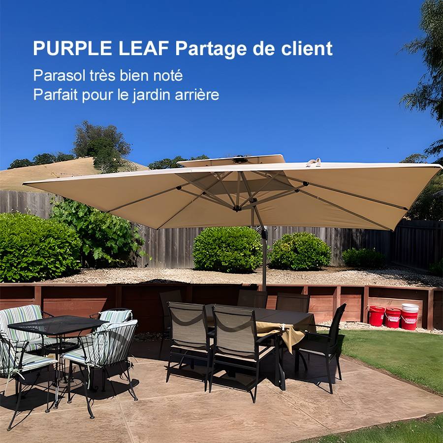 PURPLE LEAF Parasol Déporté Inclinable Rectangulaire, Parasol De Jardin Extérieur Toit à Double Rotatif 360°, Parasol Terrasse Extérieur