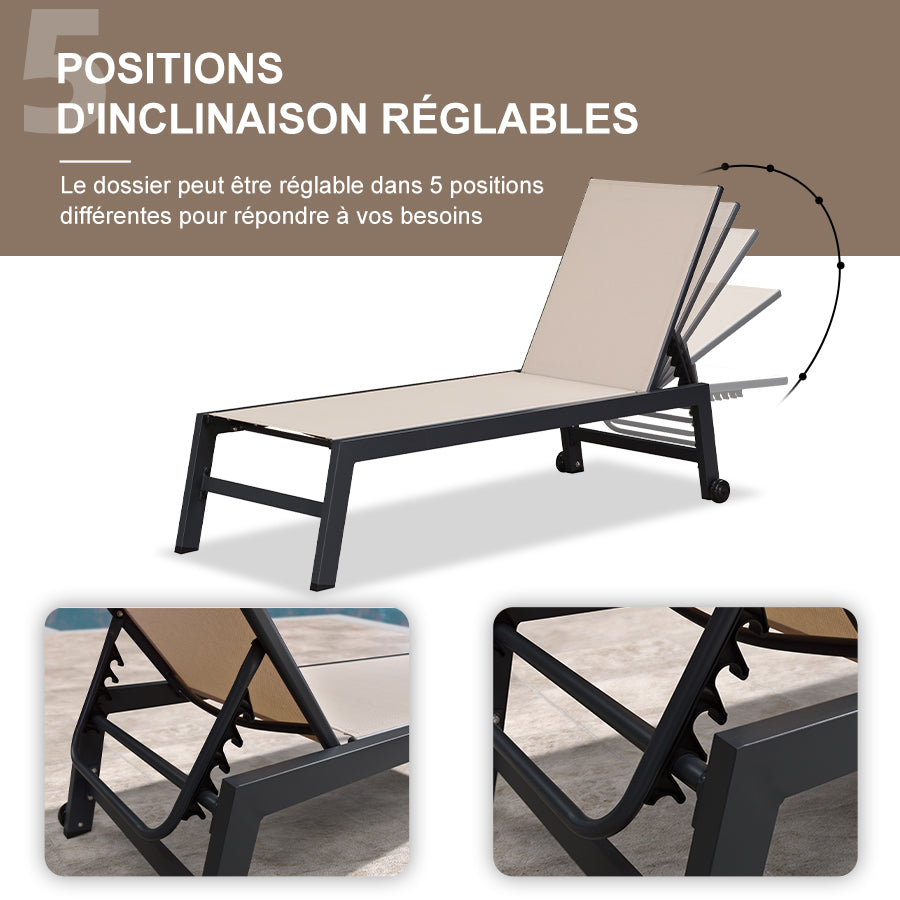 PURPLE LEAF Chaise Longue de Patio en Textilène, Piscine Avec Roulettes, Chaise de Bain de Soleil Pour L'extérieur, La Plage, La Cour, Table D'appoint Incluse