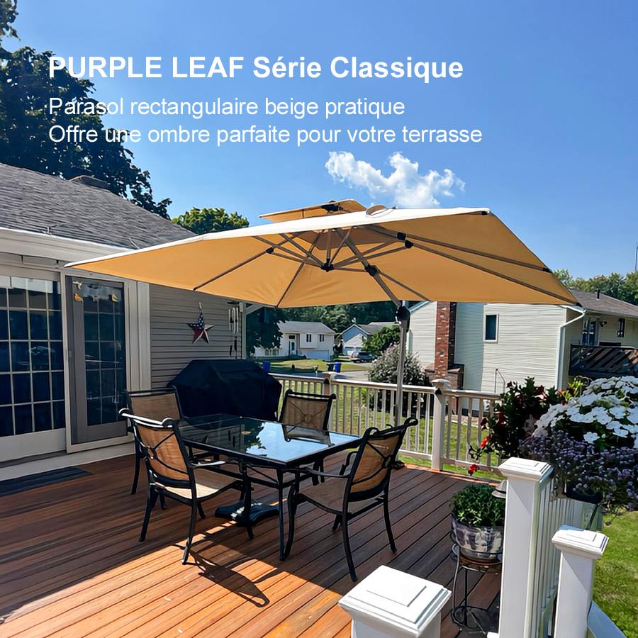 PURPLE LEAF Parasol Déporté Inclinable Rectangulaire, Parasol De Jardin Extérieur Toit à Double Rotatif 360°, Parasol Terrasse Extérieur