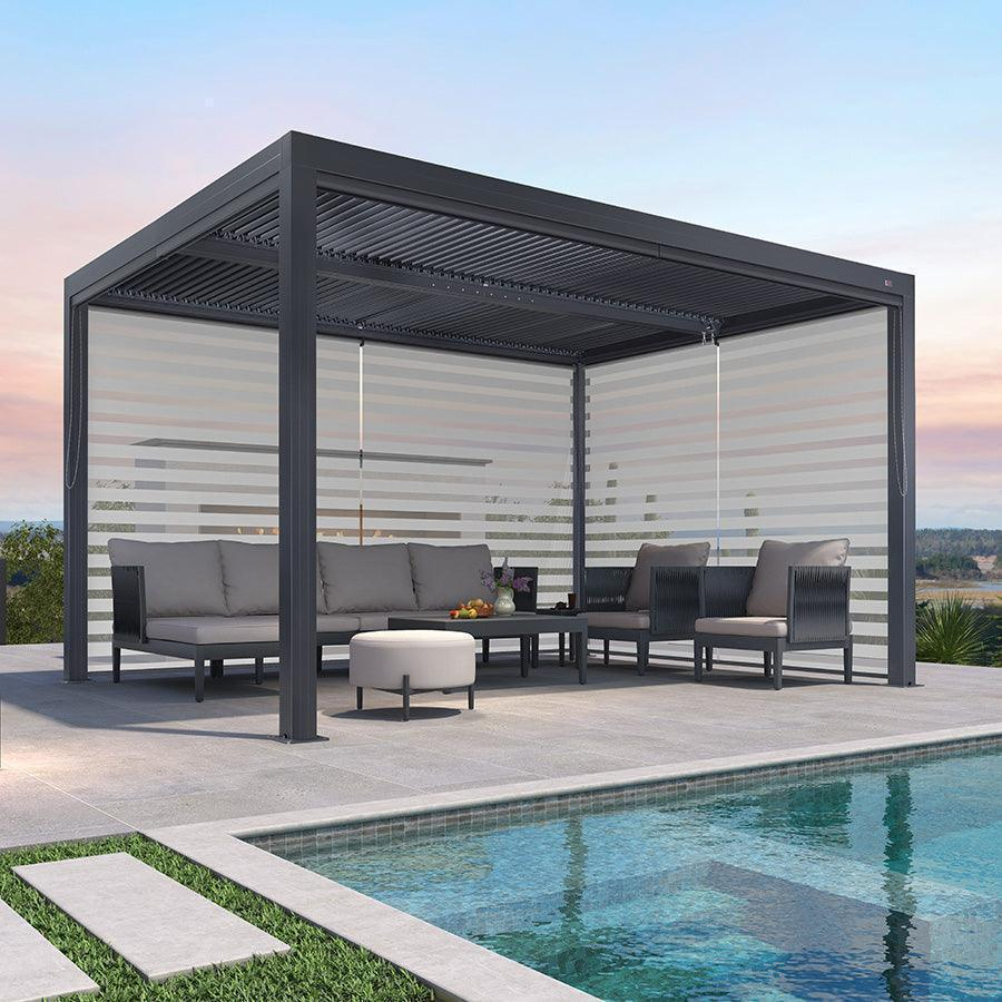 PURPLE LEAF Pergola Bioclimatique Alunimium Toit à Lames Orientables Réglables Tonnelle de Jardin Autoportante avec Stores Enrouleurs Pavillon de Jardin Hardtop Imperméable Abri Terrasse Anthracite