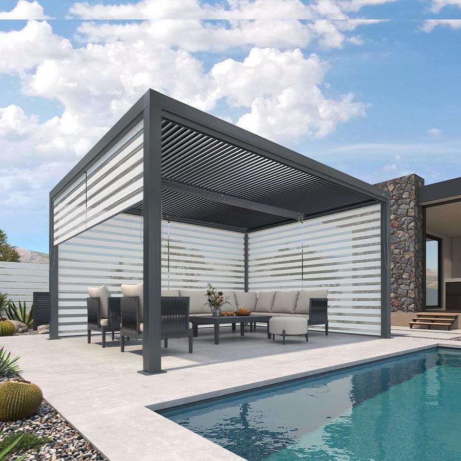 PURPLE LEAF Pergola Bioclimatique Alunimium Toit à Lames Orientables Réglables Tonnelle de Jardin Autoportante avec Stores Enrouleurs Pavillon de Jardin Hardtop Imperméable Abri Terrasse Anthracite