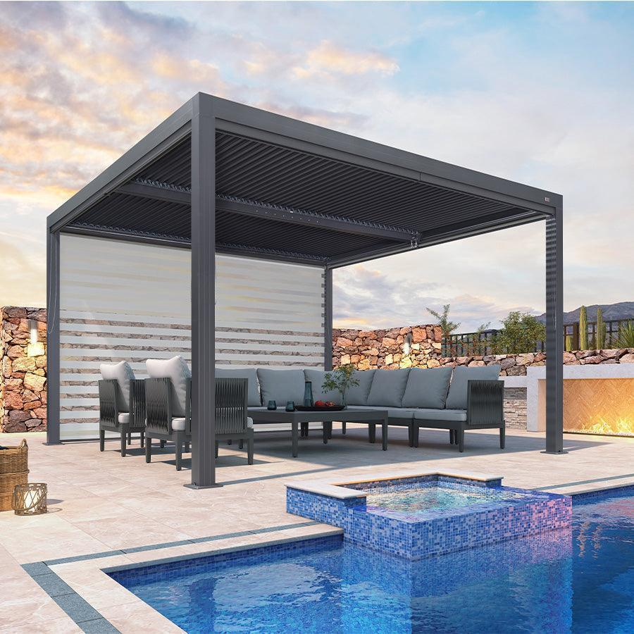 PURPLE LEAF Pergola Bioclimatique Alunimium Toit à Lames Orientables Réglables Tonnelle de Jardin Autoportante avec Stores Enrouleurs Pavillon de Jardin Hardtop Imperméable Abri Terrasse Anthracite