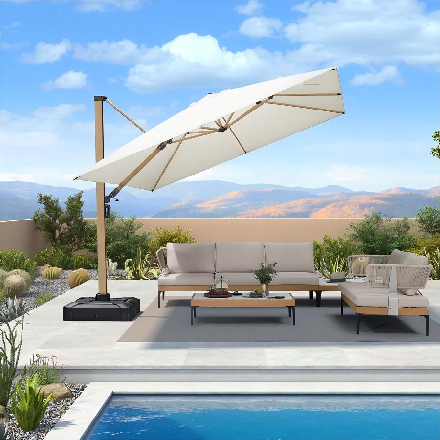 PURPLE LEAF Parasol Déporté Mégagrand à Motif Bois à Manivelle avec Mât Ultra-Renforcé Parasol d'Extérieur de Jardin Carré Rectangle