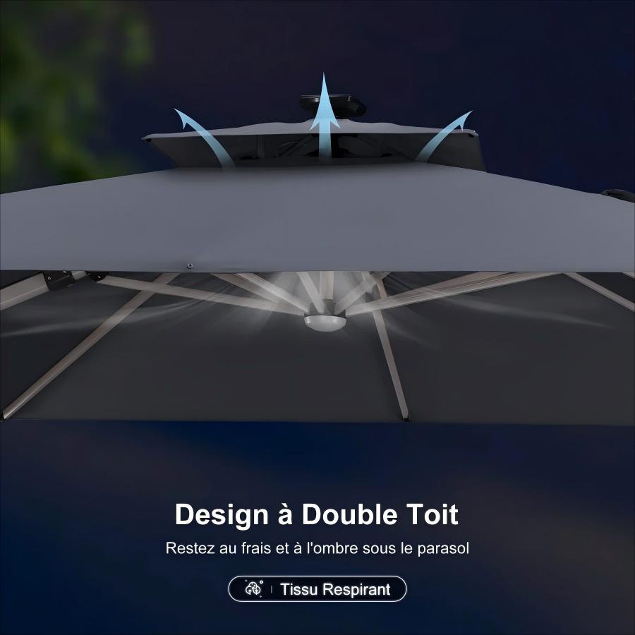 PURPLE LEAF Parasol De Jardin Exterieur Rectangulaire avec LED Parasol Déporté Toit à Double Rotatif 360° Parasol Excentré Inclinable Parasol Terrasse Exterieur
