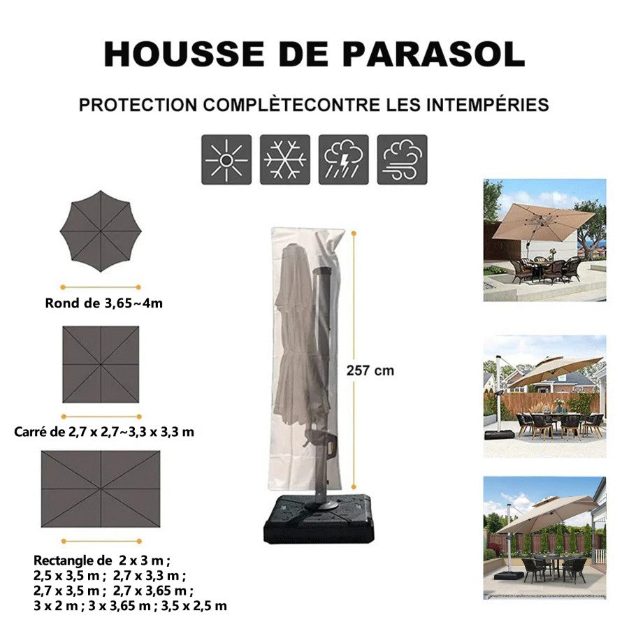 PURPLE LEAF Housse de parasol déporté avec fermeture éclair pour parasol extérieur et parasol de patio