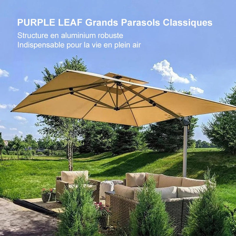 PURPLE LEAF Parasol Déporté Inclinable, Parasol De Jardin Exterieur Toit à Double Rotatif 360°,Parasol Terrasse Exterieur Luxueux