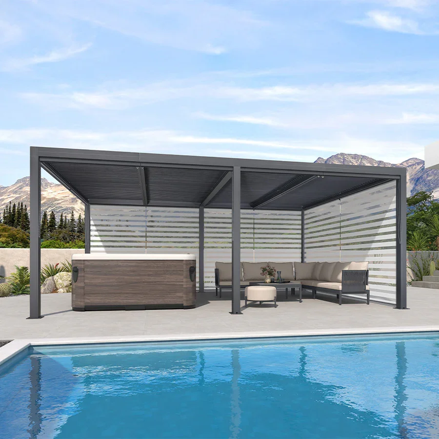 PURPLE LEAF Pergola Bioclimatique Alunimium Toit à Lames Orientables Réglables Tonnelle de Jardin Autoportante avec Stores Enrouleurs Pavillon de Jardin Hardtop Imperméable Abri Terrasse Anthracite