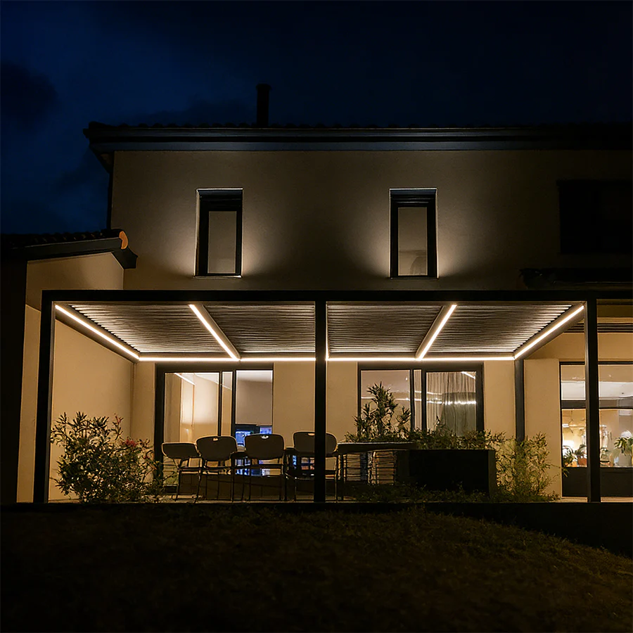 PURPLE LEAF Pergola Bioclimatique Toit à Lames avec Bande Lumineuse LED pour Terrasse Jardin, Anthracite