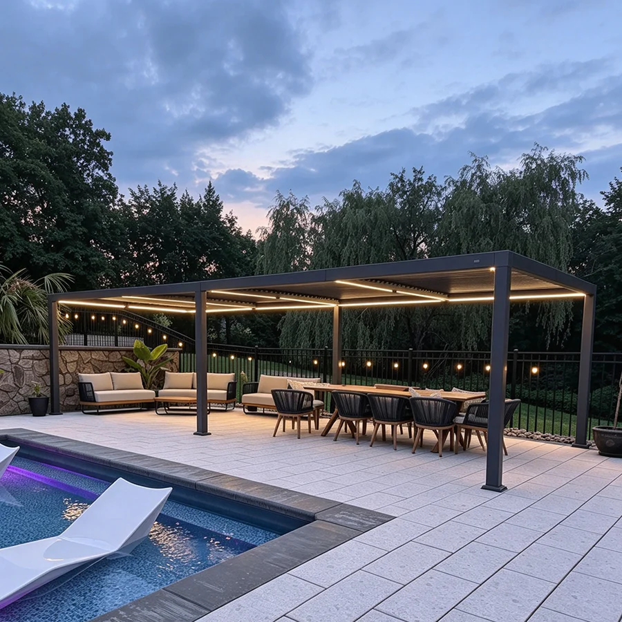 PURPLE LEAF Pergola Bioclimatique Toit à Lames avec Bande Lumineuse LED pour Terrasse Jardin, Anthracite