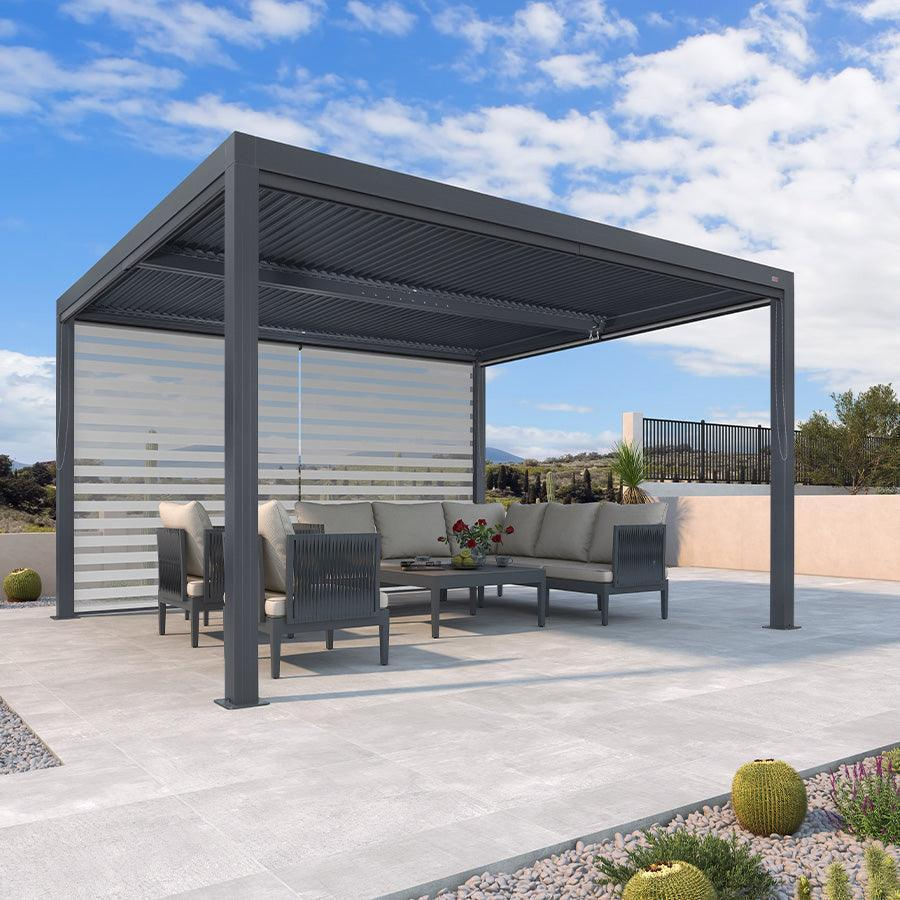 PURPLE LEAF Pergola Bioclimatique Alunimium Toit à Lames Orientables Réglables Tonnelle de Jardin Autoportante avec Stores Enrouleurs Pavillon de Jardin Hardtop Imperméable Abri Terrasse Anthracite