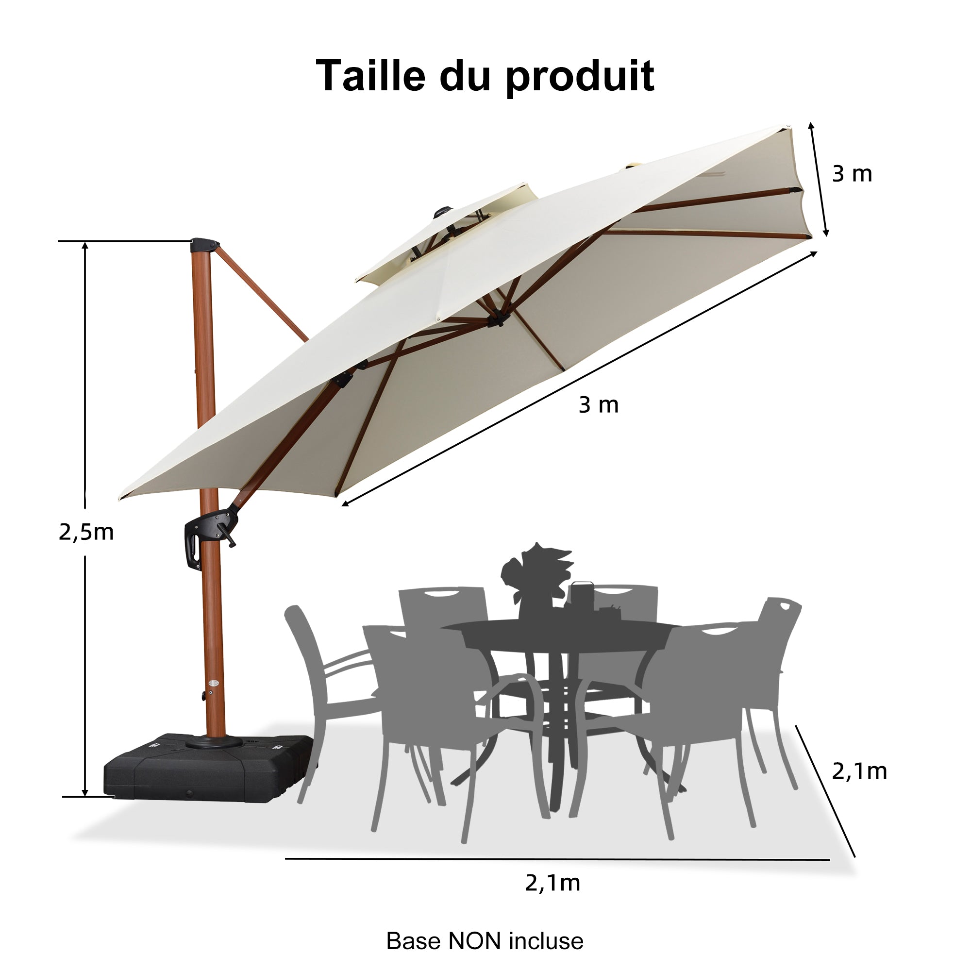 PURPLE LEAF Parasol Déporté Inclinable Grain de Bois en Aluminium Parasol De Jardin Extérieur Toit à Double Rotatif 360°
