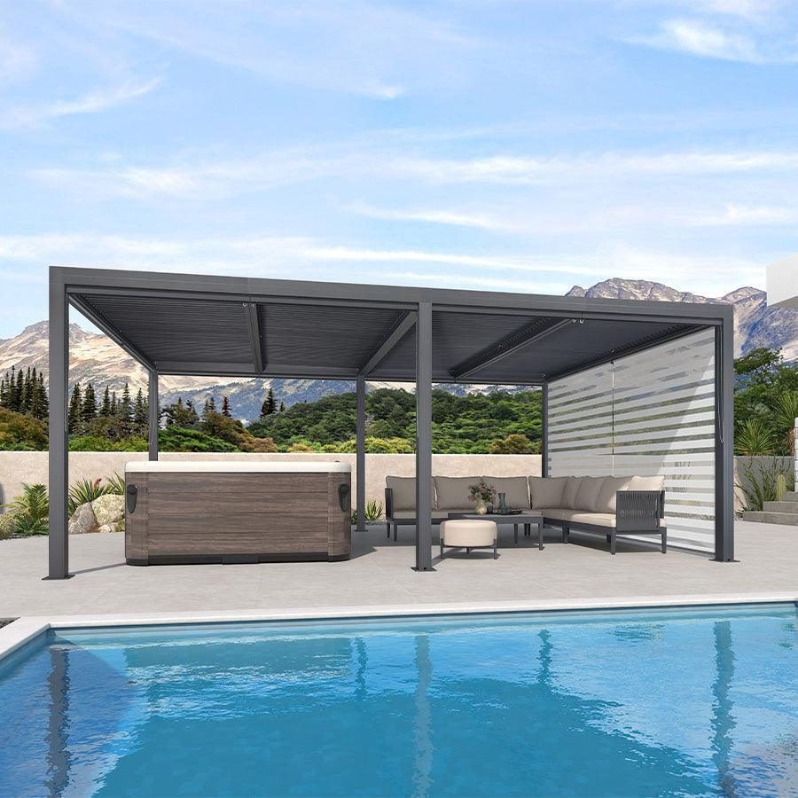 PURPLE LEAF Pergola Bioclimatique Alunimium Toit à Lames Orientables Réglables Tonnelle de Jardin Autoportante avec Stores Enrouleurs Pavillon de Jardin Hardtop Imperméable Abri Terrasse Anthracite