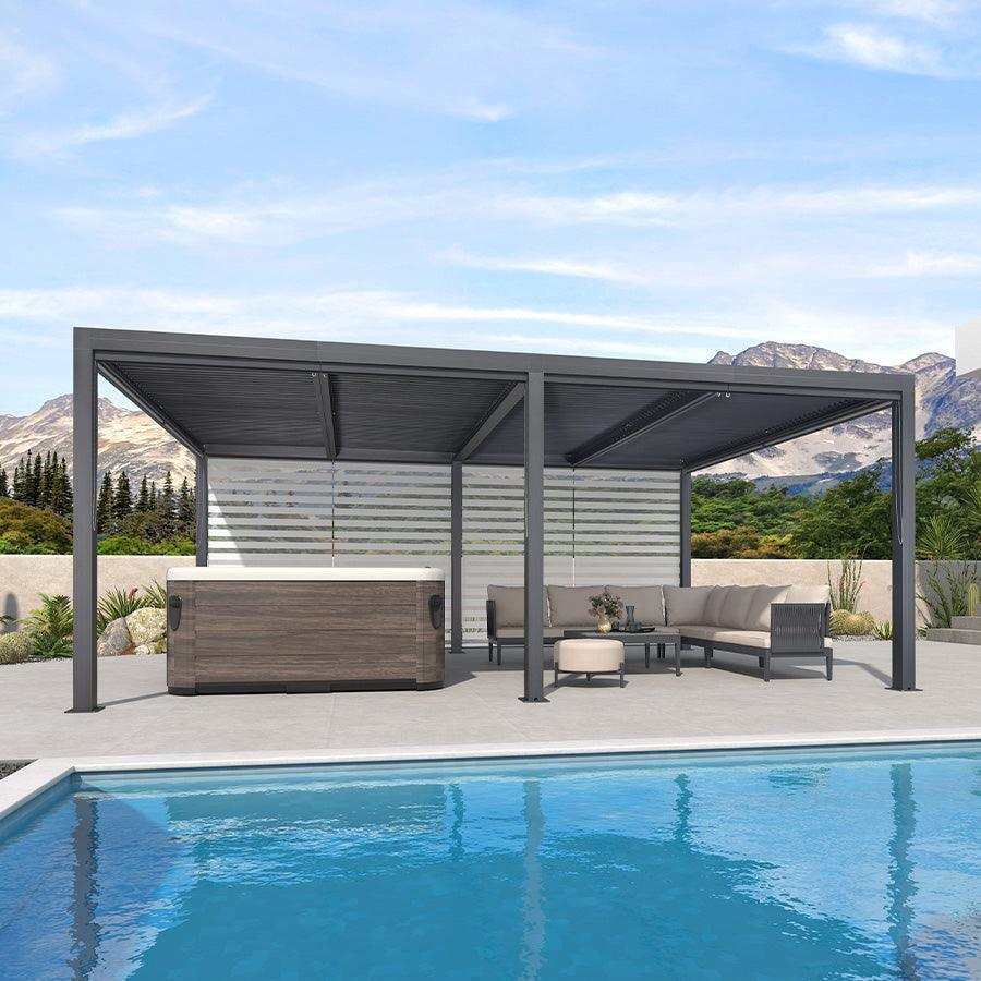 PURPLE LEAF Pergola Bioclimatique Alunimium Toit à Lames Orientables Réglables Tonnelle de Jardin Autoportante avec Stores Enrouleurs Pavillon de Jardin Hardtop Imperméable Abri Terrasse Anthracite