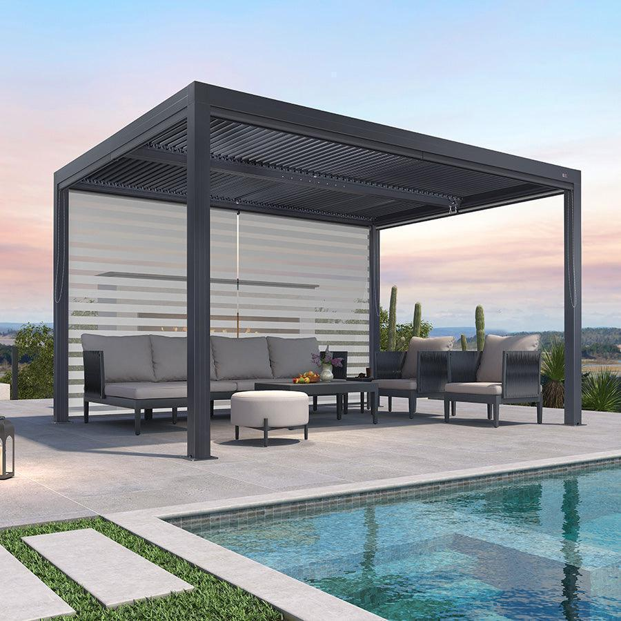 PURPLE LEAF Pergola Bioclimatique Alunimium Toit à Lames Orientables Réglables Tonnelle de Jardin Autoportante avec Stores Enrouleurs Pavillon de Jardin Hardtop Imperméable Abri Terrasse Anthracite