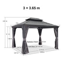 PURPLE LEAF Tonnelle De Jardin Exterieur Tonnelle Aluminum Avec Moustiquaire Et Rideaux Pavillon De Jardin à Double Toit Acier Galvanisé, Gris