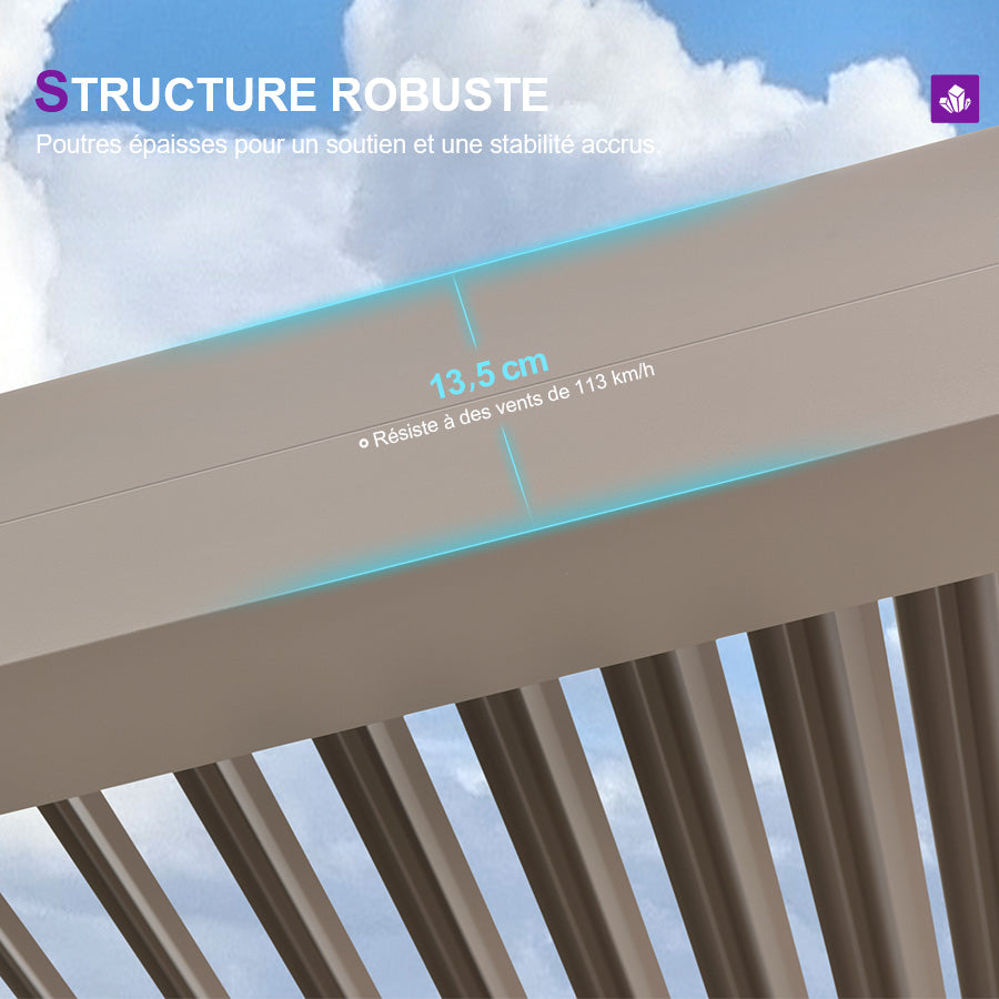 PURPLE LEAF Pergola Bioclimatique Aluminium Tonnelle Indépendante Protection Solaire Pavillon Pour Jardin Terrasse Champagne